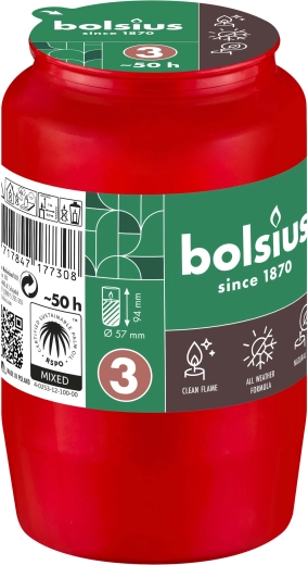 Bolsius kapsētu laternas ieliktnis 50 stundas sarkans