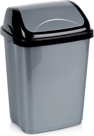 Plastmasas atkritumu tvertne 10 l, pelēka ar atveramu vāku