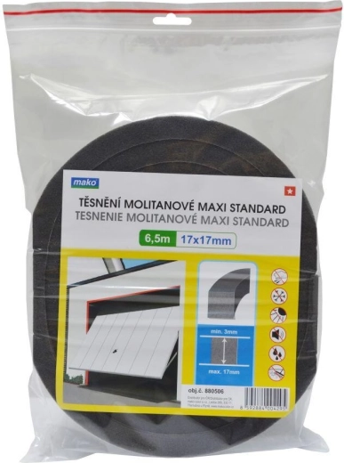 Logu un durvju blīvējums no putu materiāla MAXI 17 × 17 mm, antracīta krāsā, 6,5 m – MAKO