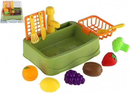 Kids' kitchen sink with fruit – plastic dishwashing set, 18 × 12 cm