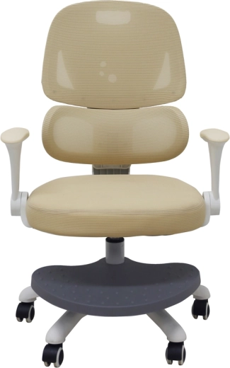 Ergonomic swivel children’s desk chair with footrest, beige