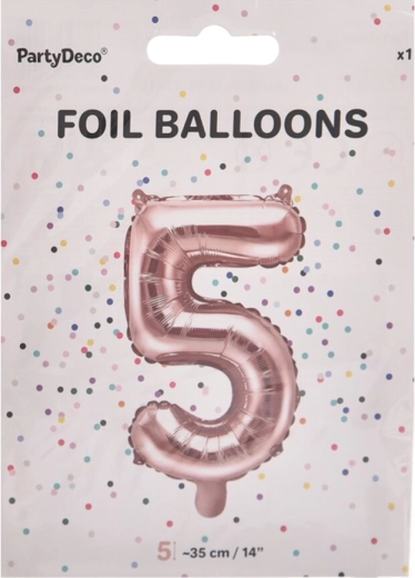Folijas balons cipara 5 formā, pērļaini rozā, 35 cm