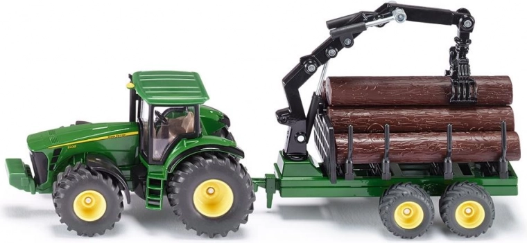 Traktora John Deere 8430 modelis ar mežsaimniecības piekabi Siku 1:50