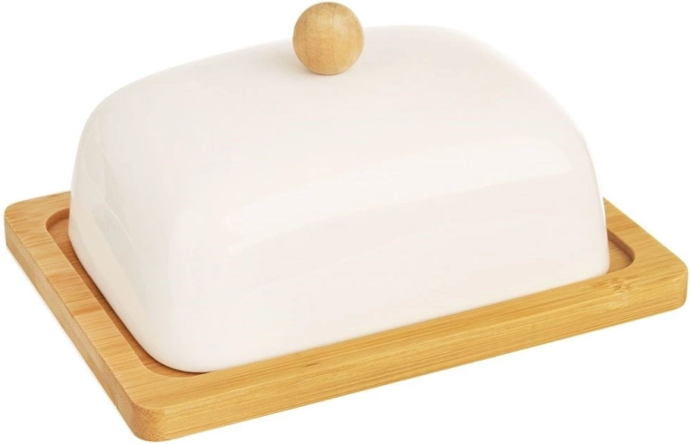 Porcelāna sviesta trauks Whiteline ar bambusa pamatni