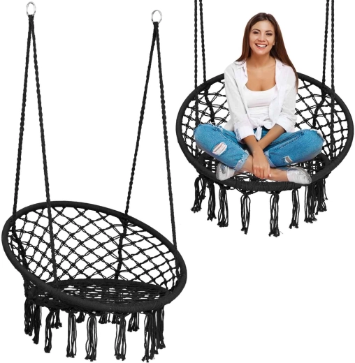 Piekarināms boho šūpuļkrēsls, melns
