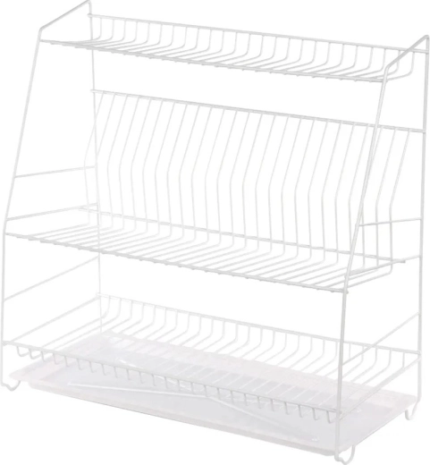 Three-tier dish drainer 50 cm, white, with drip tray