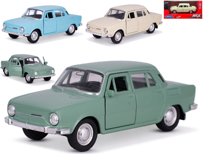 Metal car model Škoda 100 Welly 1:34–39 with pull-back action