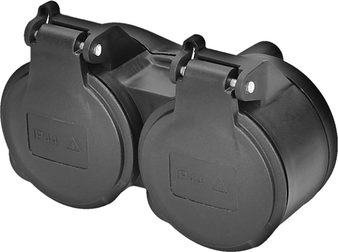 Solight dubultā kontaktligzda mitrai videi IP44, melna