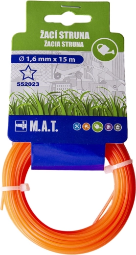 Nylon trimmer line, star profile 1.6 mm, 15 m, dark orange
