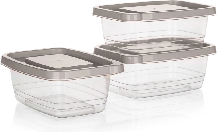 Set of Rectangular Food Containers 1.13 l – 3 pcs, Transparent with Latte Lid