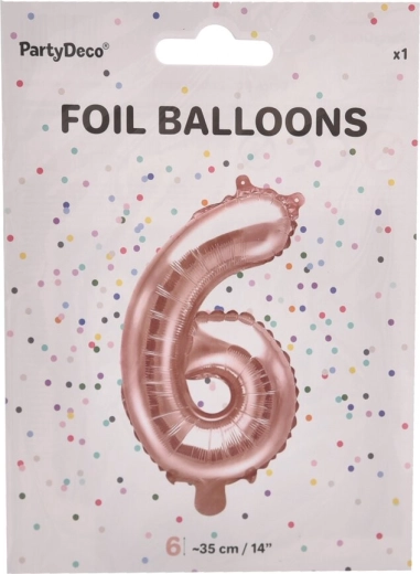Foil balloon number 6 pearly pink 35 cm