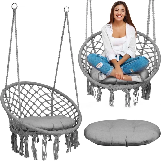 Piekarināms boho krēsls ar spilvenu, pelēks