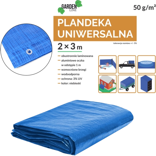 Universal blue tarp 2 × 3 m, 50 gsm, UV protection