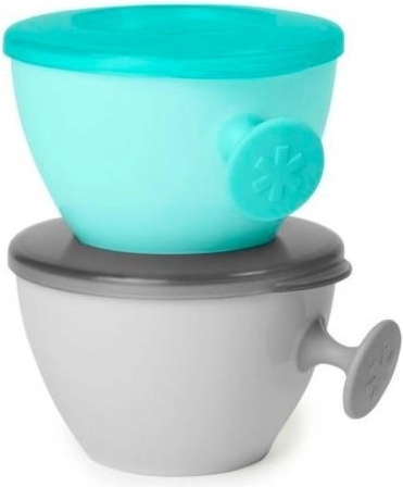Skip Hop bērnu bļodiņas ar vāciņu un turētāju Easy Grab, pelēka un tirkīza, 240 ml, 2 gab.
