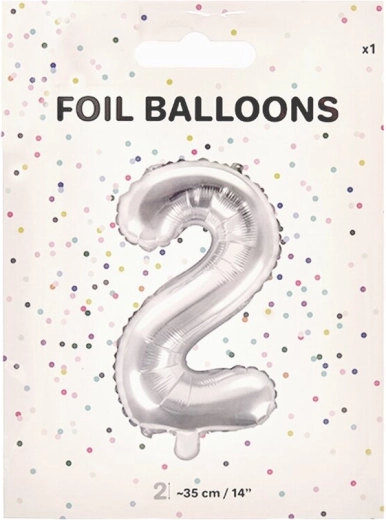 Folijas balons cipara 2 formā, sudraba krāsā, 35 cm