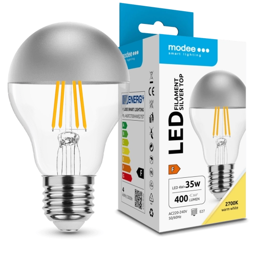 Modee LED spuldze Filament A60 Silver Top 4W E27, 2700K, 400 lm