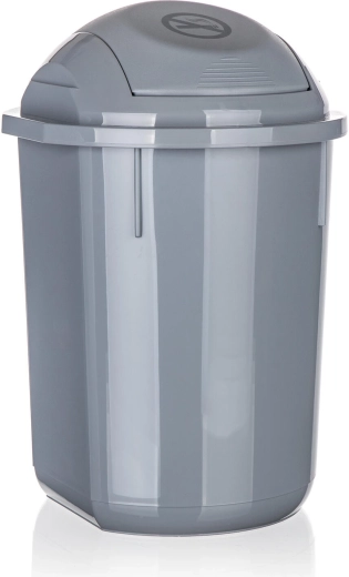 Flip-top trash bin 8 L, round, gray plastic