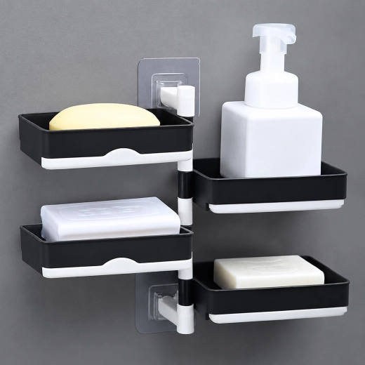 Rotating four-tier wall-mounted soap dish with drain