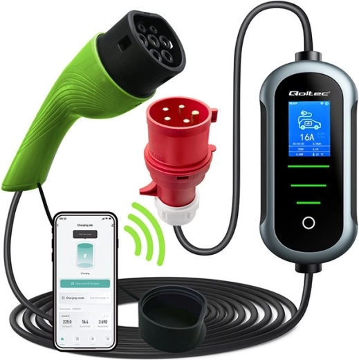 Pārnēsājams EV lādētājs Type 2 11 kW ar Wi‑Fi, TUYA/SMART LIFE un LCD, 400 V, kabelis 5 m