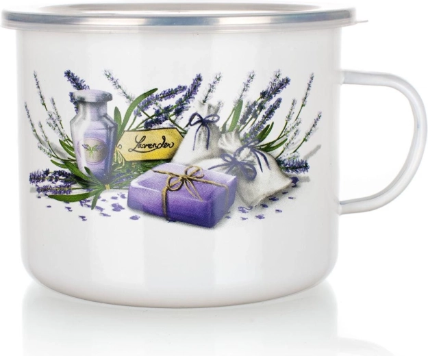 Emaljēta krūze Lavender 1,4 l ar plastmasas vāciņu, diametrs 14 cm
