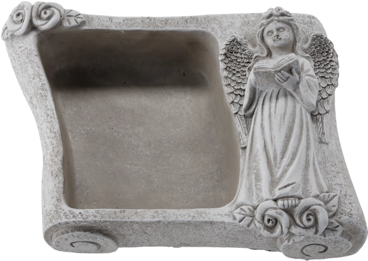 Cementa ziedu bļoda ar eņģeli – pelēka grāmata 25 × 18,5 × 9,5 cm