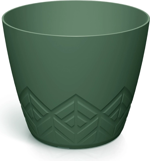 Plastic flower pot Areco 11.9 cm dark green with geometric pattern