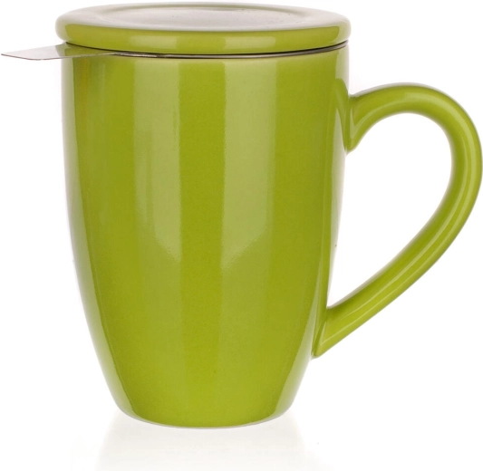 Keramikas krūze ar vāciņu un nerūsējošā tērauda sietiņu 350 ml BONNET, zaļa