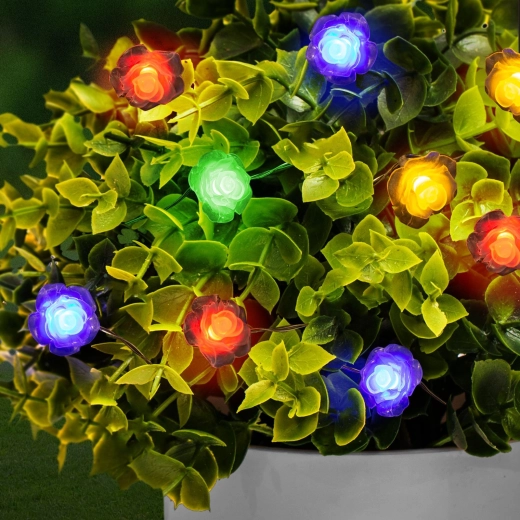 Saules enerģijas LED gaismas virtene ar ziediem, 2,3 m, 20 krāsainām LED