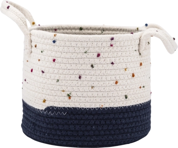 Woven storage basket white–dark blue 22 × 22 × 18 cm