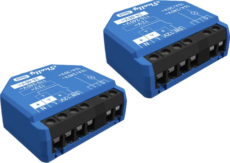 Komplekts ar 2 viedajiem relejiem Shelly 1 Gen3 ar Wi‑Fi un Bluetooth