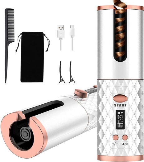 Wireless automatic curling iron with LCD display, rotating, USB - 1 piece