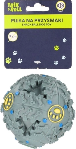 Interactive dog ball with sound and treat compartment 9 cm, grey