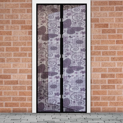 Magnetic insect screen door curtain with purple butterflies