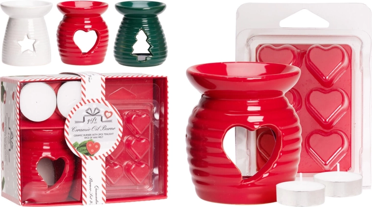 Christmas aroma lamp with candles and wax melts – 7-piece gift set