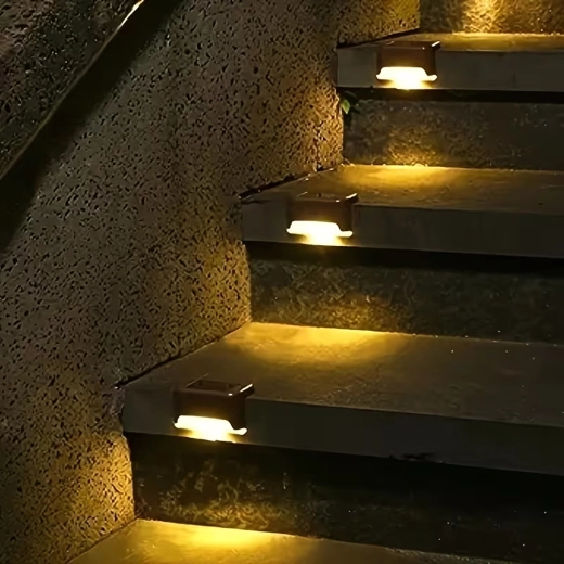 Saules LED kāpņu gaismas terasei un dārzam, ūdensizturīgas, komplekts 4 gab.