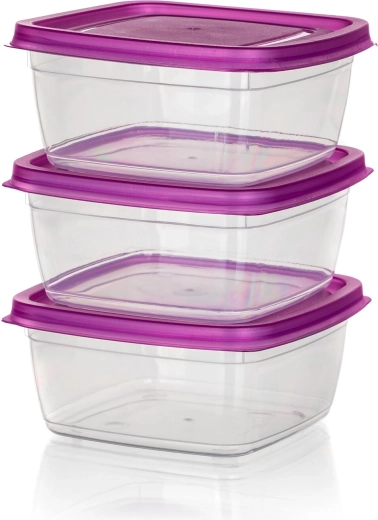 Kvadrātveida pārtikas kārbu komplekts 0,5 l ar violetu vāku (3 gab.) ACCASA