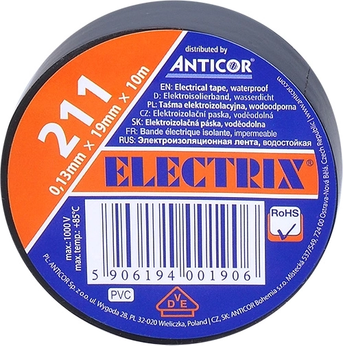 Solight elektroizolācijas lente 19 mm x 0,13 mm x 10 m, melna