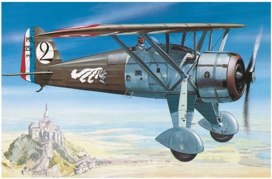 Modelis Morane Saulnier MS 225 1:72 9,2x15,4 cm kastē 25x14,5x4,5 cm