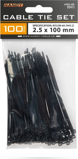 Black cable ties 100 × 2.5 mm, 100 pcs
