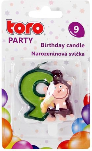 Tortes svece ar ciparu 9 ar pērtiķīti TORO 5 cm