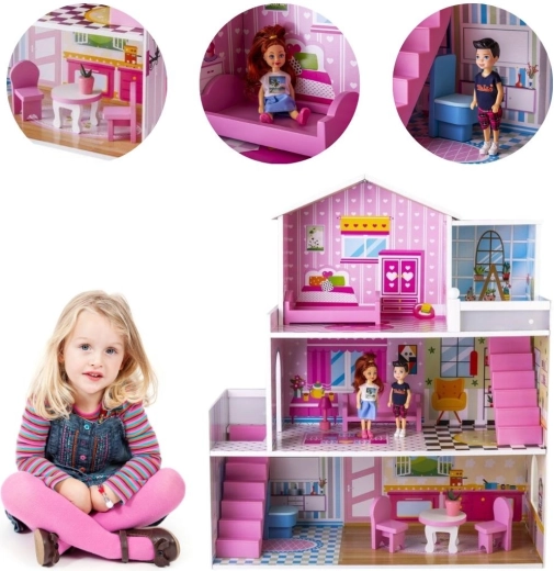 Wooden dollhouse with furniture (for dolls up to approx. 18 cm) - 1 piece