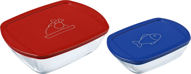 Taisnstūrveida stikla trauku komplekts PYREX 1,2 l un 2,5 l