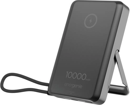 Energenie magnētiskā bezvadu powerbanka 10 000 mAh ar statīvu, melna