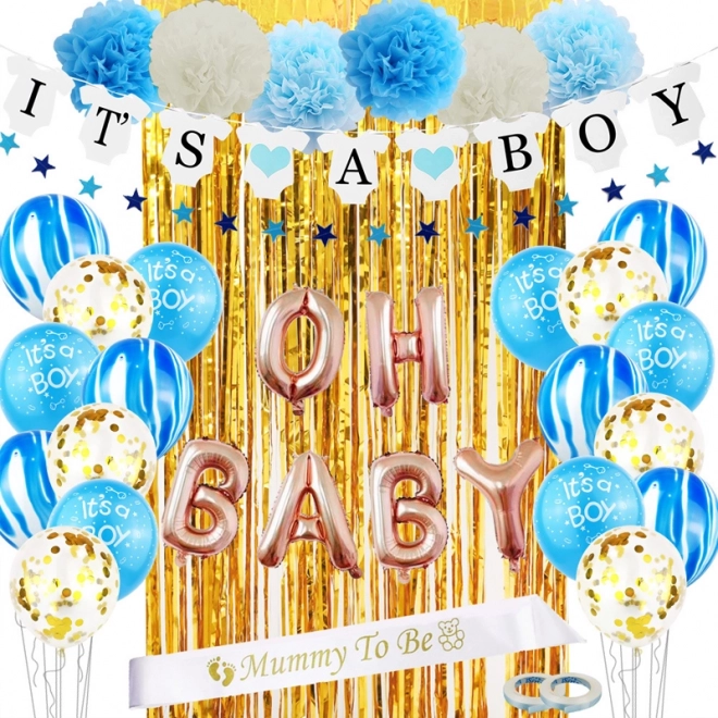 Balonu un dekorāciju komplekts baby shower svinībām – it’s a boy