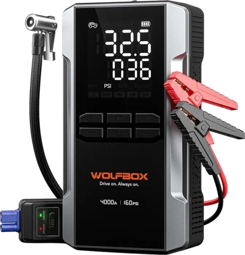 WOLFBOX MegaVolt 24 Air iedarbināšanas ierīce ar kompresoru, 24 000 mAh, 4 000 A
