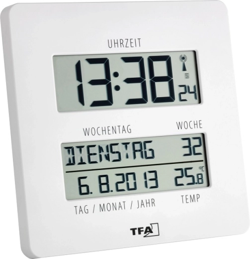 TFA TimeLine ar radio vadāms digitālais pulkstenis – balts