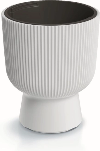 Ribbed flower pot with insert Milly 39 cm – white
