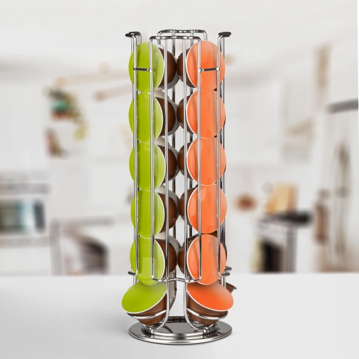 Rotating metal Dolce Gusto capsule holder for 24 capsules, chrome