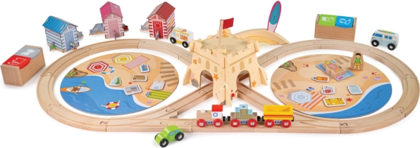 Koka vilcieniņtrase BIGJIGS RAIL piekrastes uzkopšana, 70 detaļas