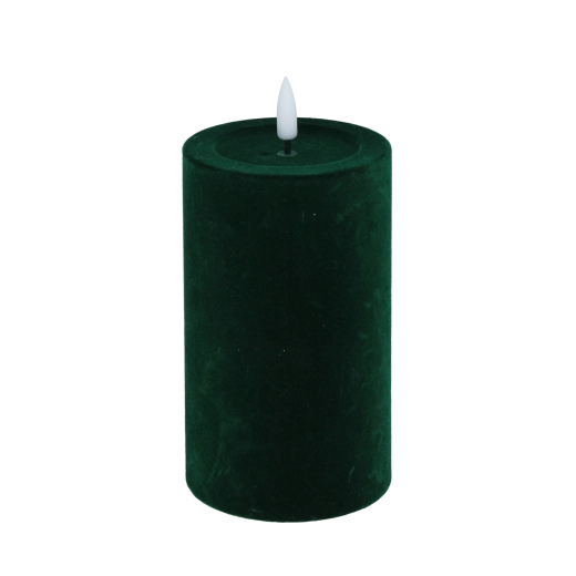 Velūra LED svece ar mirgojošu liesmiņu sarkana/zaļa 7,5 × 15,5 cm - 1 gab.